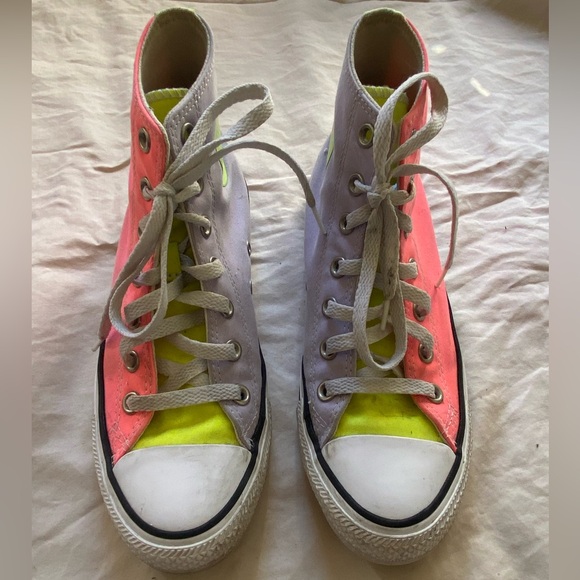 Converse Unisex Shoes | Neon Color Block Chucks Taylor All Star High Tops - Picture 2 of 4